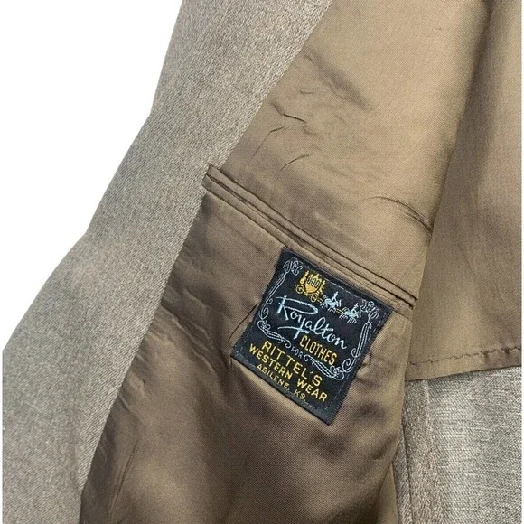 VTG 60s Rittels Western Wear Mens 42L Brown with Leather Trim Sport Coat - Picture 10 of 16